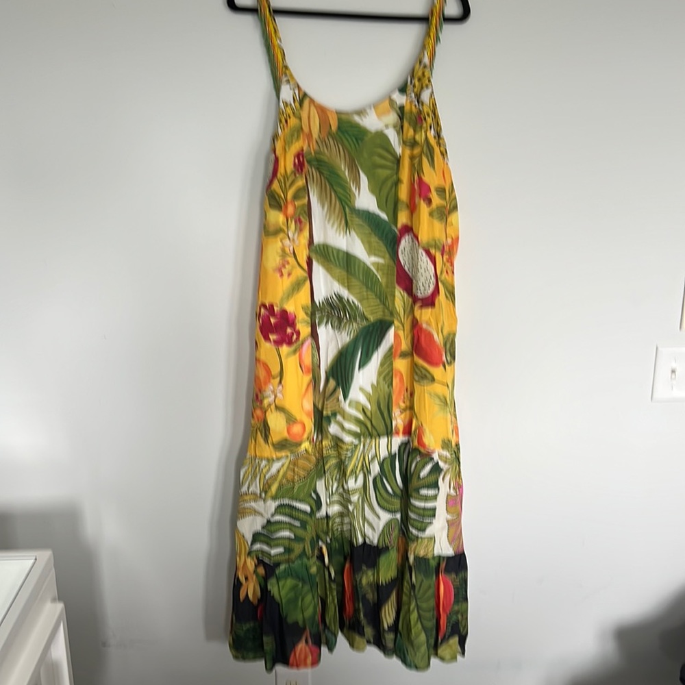 Farm rio maxi dress. Xl. Beaded straps. Palm and dragonfruit.